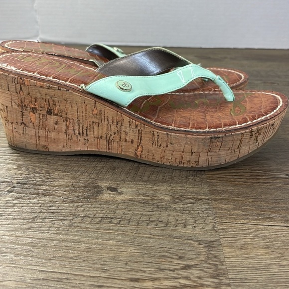 Sam Edelman Women’s Romy Cork Wedge Sandal, Teal and brown, size 7 - Picture 10 of 11